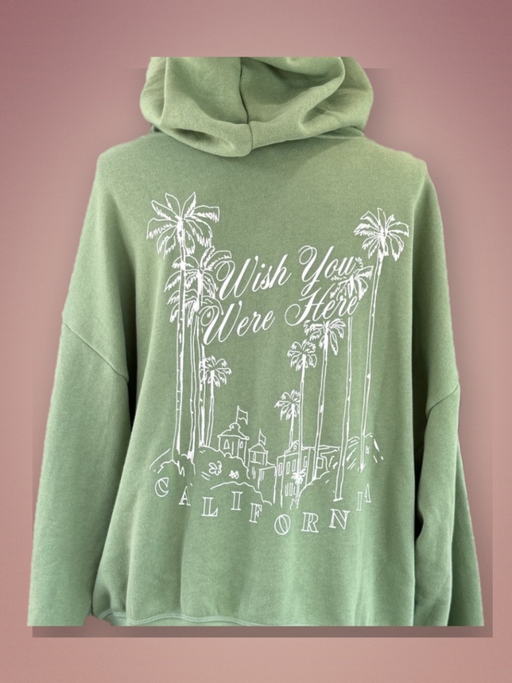 NWT Victoria’s Secret PINK Green Wishing You Were Here Zip Hoodie XL